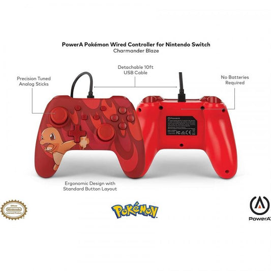Powera Wired Controller Nintendo Switch Charmander Pokemon Rosso Joystick Red