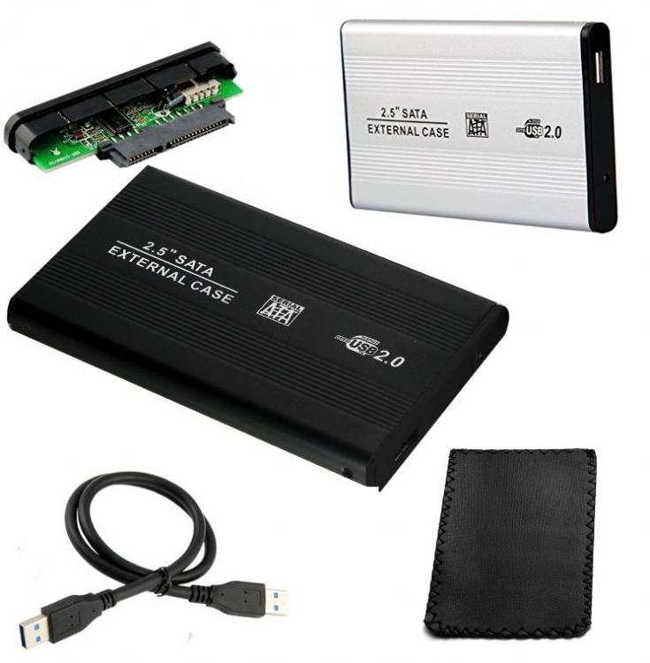 CASE BOX ESTERNO PER HARD DISK HD HDD 2,5" SATA USB 2.0 CAVO PC AUTO ALIMENTATO