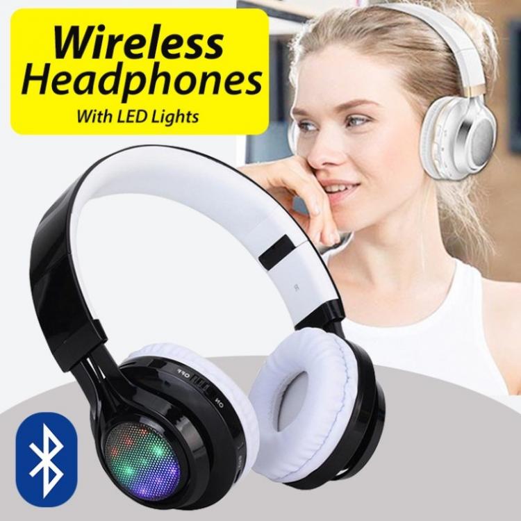 CUFFIE BLUETOOTH WIRELESS STEREO SENZA FILI PIEGHEVOLE SD RADIO VIVAVOCE CON LED