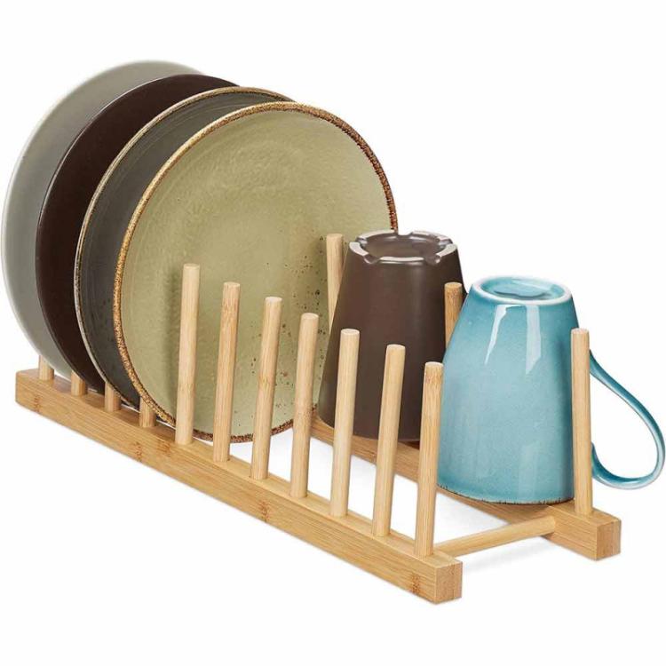 Set 2 Portapiatti In Legno Bicchieri Piatti Organizzatore 6 Posti Scolapiatti