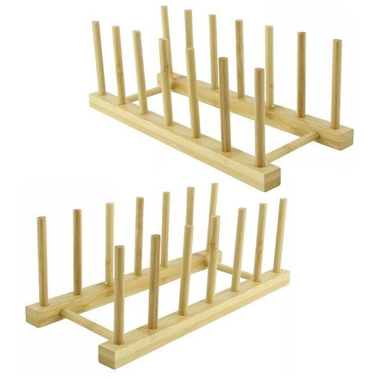 Set 2 Portapiatti In Legno Bicchieri Piatti Organizzatore 6 Posti Scolapiatti