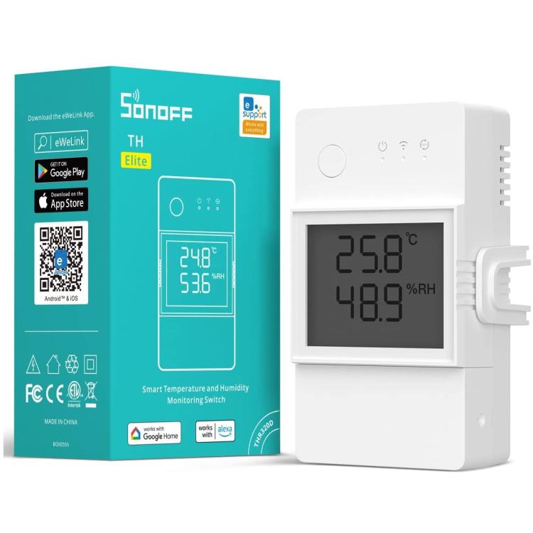 Sonoff Thr316D Th Elite Smart Wifi Interruttore + Lcd Temperatura Umidità Alexa