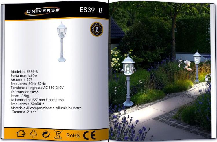 Lampione Da Giardino Terra 87Cm Lanterna Vetro E27 Luce Esterno Alluminio Bianco