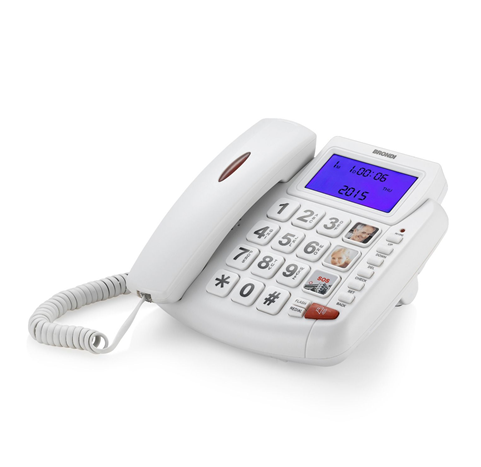 BRONDI TELEFONO FISSO ANZIANI TASTI GRANDI BRAVO 90 LCD VIVAVOCE LED SOS BIANCO