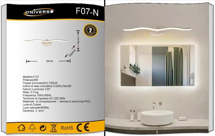 Lampada Led Specchio Per Bagno Stile Moderno 9 Watt Onda 4000K Luce Naturale
