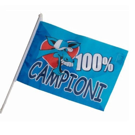 2x Bandiera Con Asta Tifoso Napoli 100% Campioni D'Italia Scudetto Asola 40x60cm