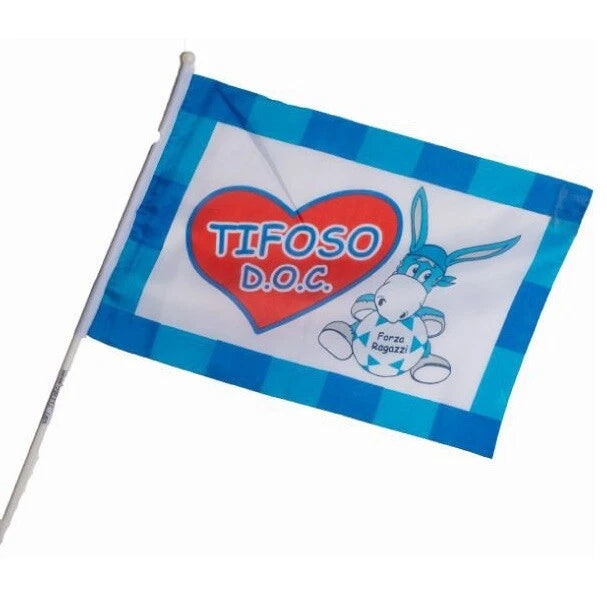 2x Bandiera Con Asta Tifoso Napoli 100% Campioni D'Italia Scudetto Asola 40x60cm