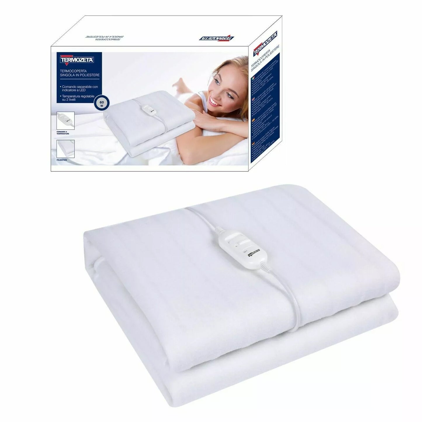 Termozeta Termocoperta Elettrica Singola Riscaldante Letto 60w Protezione Freddo