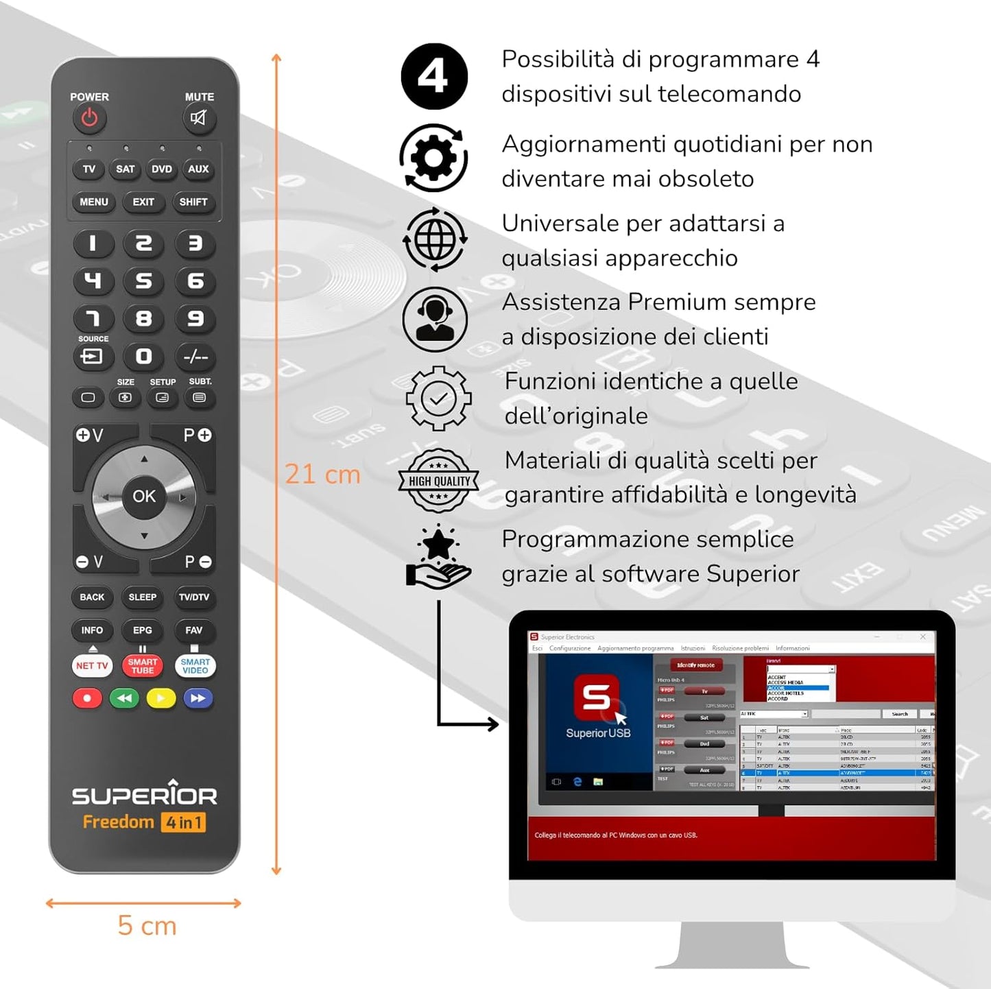 Superior Telecomando Universale Freedom Microusb 4 In 1 Dvd Blu Ray Soundbar Tv