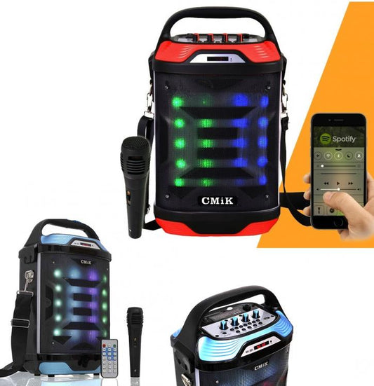 CASSA AMPLIFICATA KARAOKE PORTATILE CON MICROFONO RADIO DJ Bluetooth SD MP3 USB