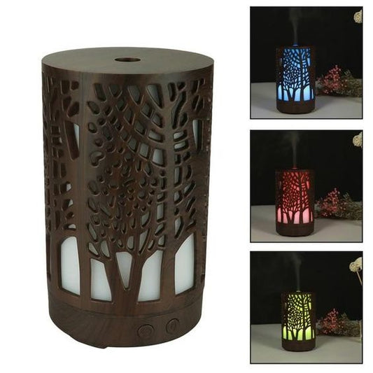 DIFFUSORE AROMI OLI ESSENZIALI 7 LED AROMATERAPIA ULTRASUONI LEGNO CROMOTERAPIA