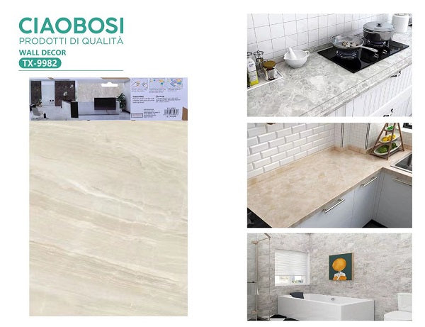 ADESIVO CARTA DA PARATO 3D EFFETTO MARMO AVORIO PANNELLO SPUGNA 30X60CM |TX-9982