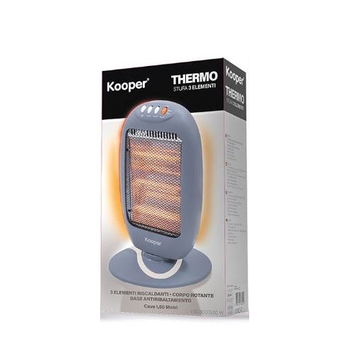 Kooper Thermo Stufa Elettrica Alogena Quarzo 3 Elementi Oscillante 1200W Grigio