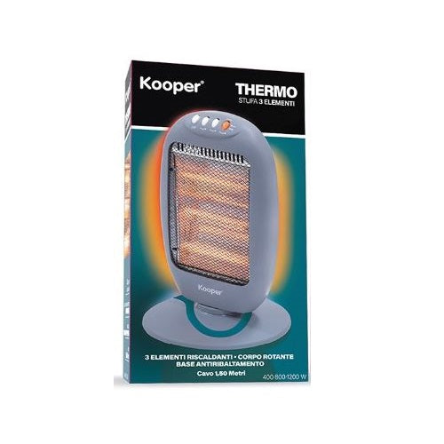 Kooper Thermo Stufa Elettrica Alogena Quarzo 3 Elementi Oscillante 1200W Ottanio