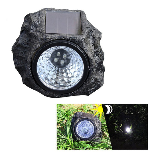 2X LAMPADA LUCE FARO SOLARE DA GIARDINO ESTERNO FORMA DI ROCCIA 4 LED SEGNAPASSI