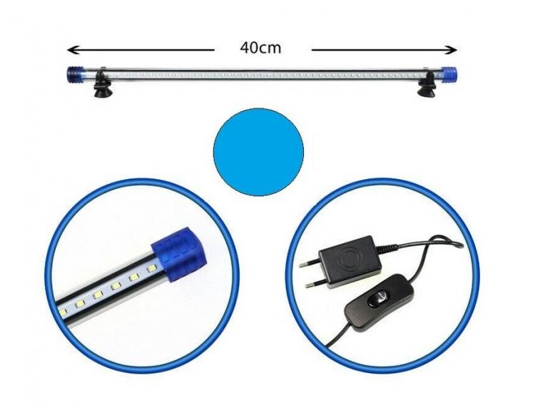 BARRA LED LAMPADA NEON PER ACQUARIO IMPERMEABILE IMMERSIONE LUCE BLU 40CM
