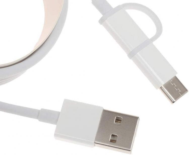 Xiaomi Mi 2 In 1 Cavo Combo Micro Usb Tipo C Ricarica Rapida Bianco Fast Charge