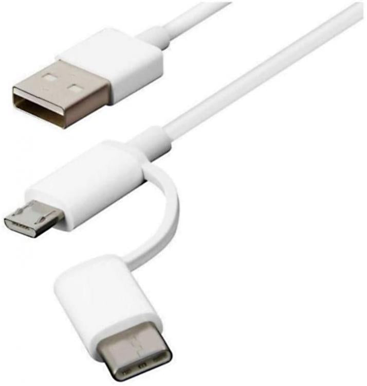 Xiaomi Mi 2 In 1 Cavo Combo Micro Usb Tipo C Ricarica Rapida Bianco Fast Charge