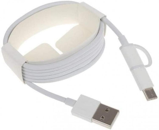Xiaomi Mi 2 In 1 Cavo Combo Micro Usb Tipo C Ricarica Rapida Bianco Fast Charge