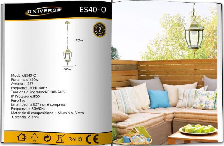 Lanterna Da Soffitto Sospensione Con Catena Lampada Giardino Attacco E27/Oro