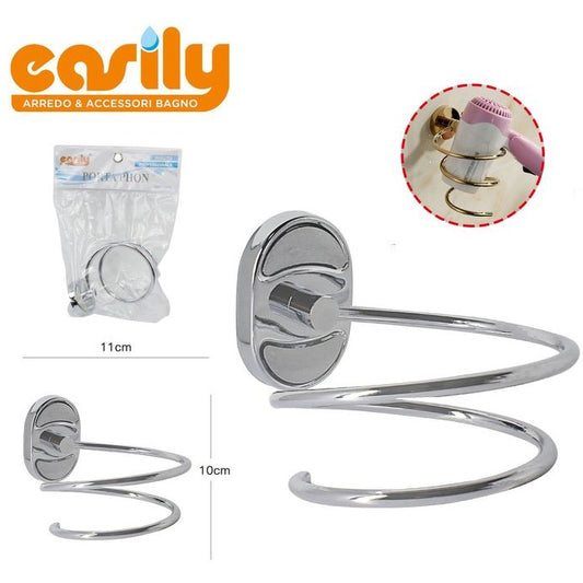 Supporto Asciugacapelli Porta Phon Spirale A Muro Parete Acciaio Accessori Bagno