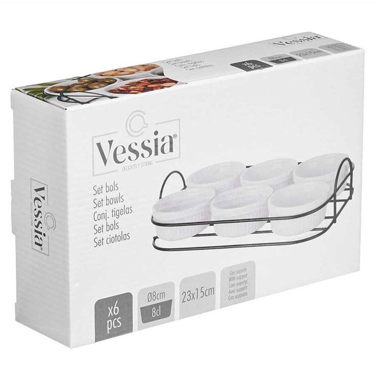 Set 6 Pezzi Antipastiera Porcellana Con Supporto Vassoio Aperitivo Ciotole Salse
