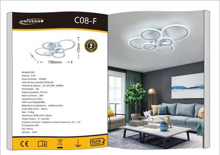 Lampadario Da Soffitto Led 6 Luci Cerchi Plafoniera Moderno Luce Bianca Fredda