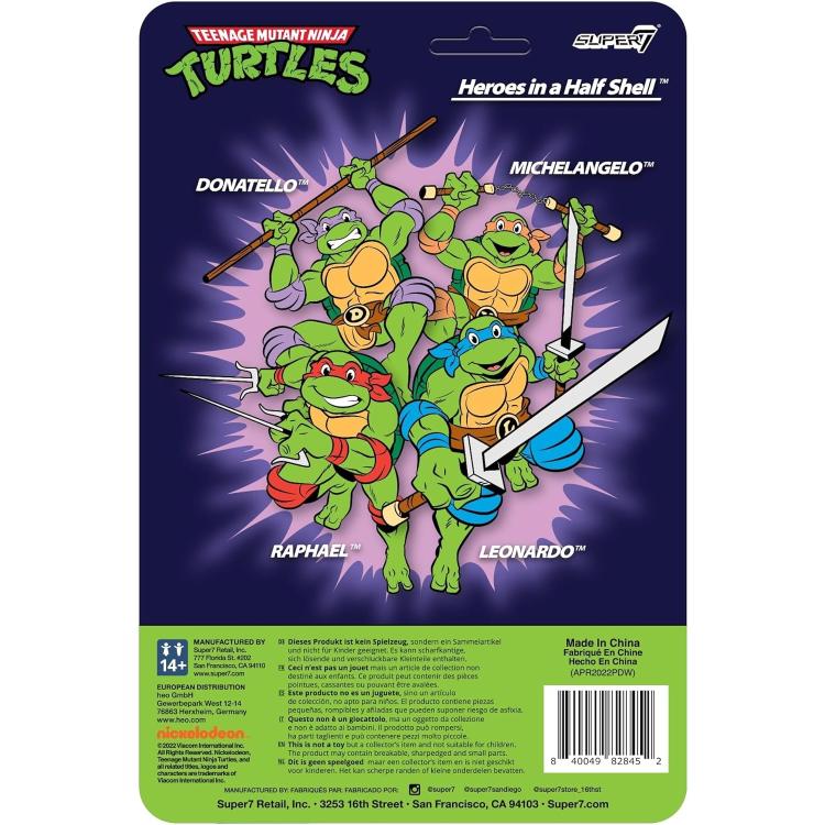 Reaction Super7 Set Completo 4Pz Tartarughe Ninja Action Figure Turtle Tmnt 10Cm