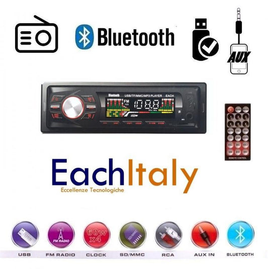 Stereo Auto Bluetooth Autoradio Vivavoce Radio Fm Mp3 Usb Aux Sd Card 250W 1Din
