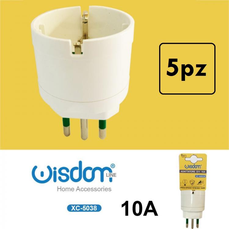 5pz ADATTATORE SPINA PICCOLA 10A S11 CON PRESA SHUKO BIANCO ITALIA 1500W |XC5038