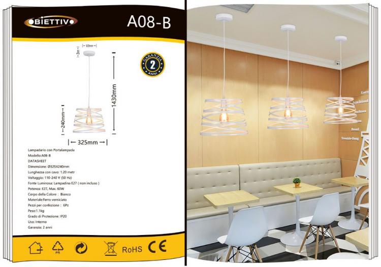 Lampadario Moderno Sospensione Fasce Intrecciate Ferro Attacco E27 120Cm |Bianco