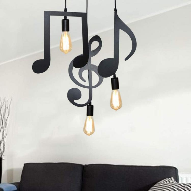 Lampadario A Sospensione Portalampada Nero Led A Nota Musicale Moderno E27 B01N1