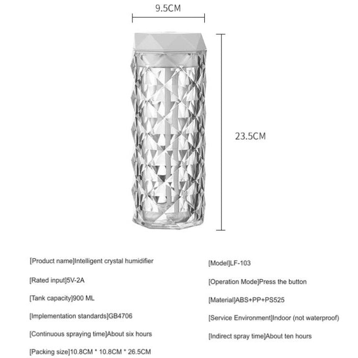 Lampada Led Diamantata Diffusore 900Ml Profumo Umidificatore Aromi Aromaterapia