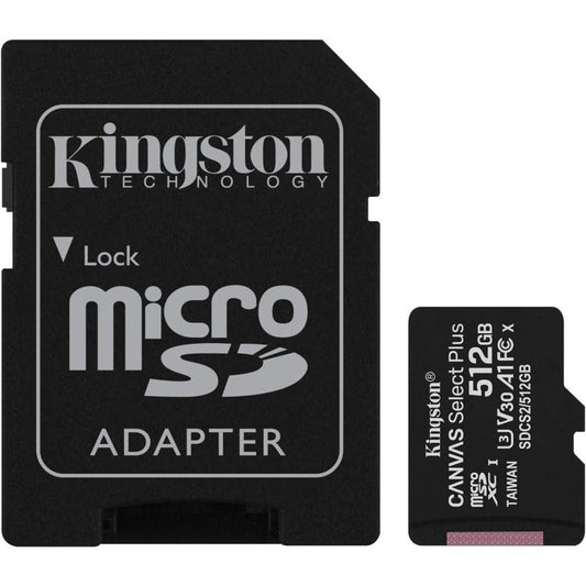 Kingston Micro Sd 512Gb + Adattatore Canvas Plus Sdcs2 32Gb Classe 10 100Mb/S