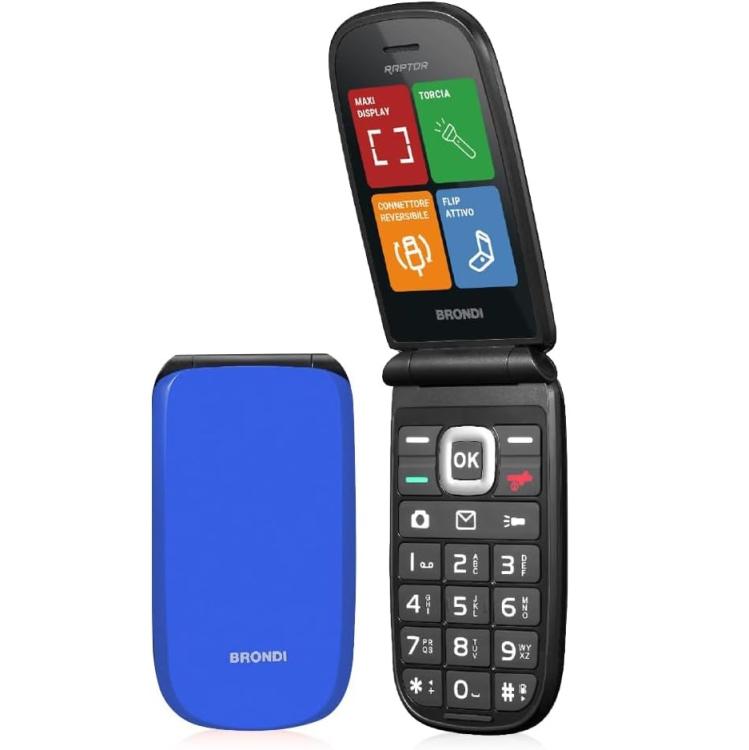 BRONDI RAPTOR CELLULARE GSM FLIP DISPLAY DUAL SIM FOTOCAMERA 1.3MP BLU