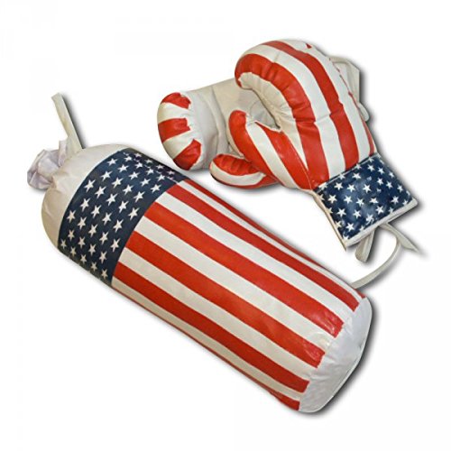 Kit Guantoni Pugile Sacco Box Bambino Allenamento Con Bandiera Americana -Italia