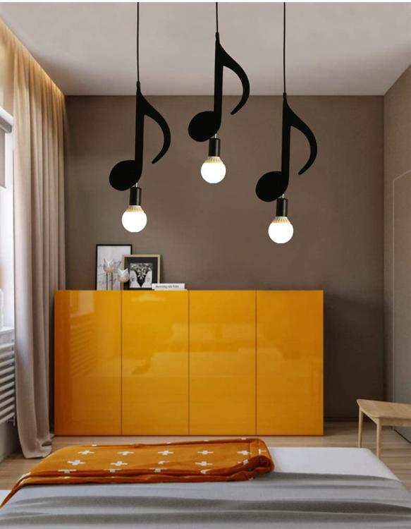Lampadario A Sospensione Portalampada Nero Led 2 Nota Musicale Moderno E27 B01N3