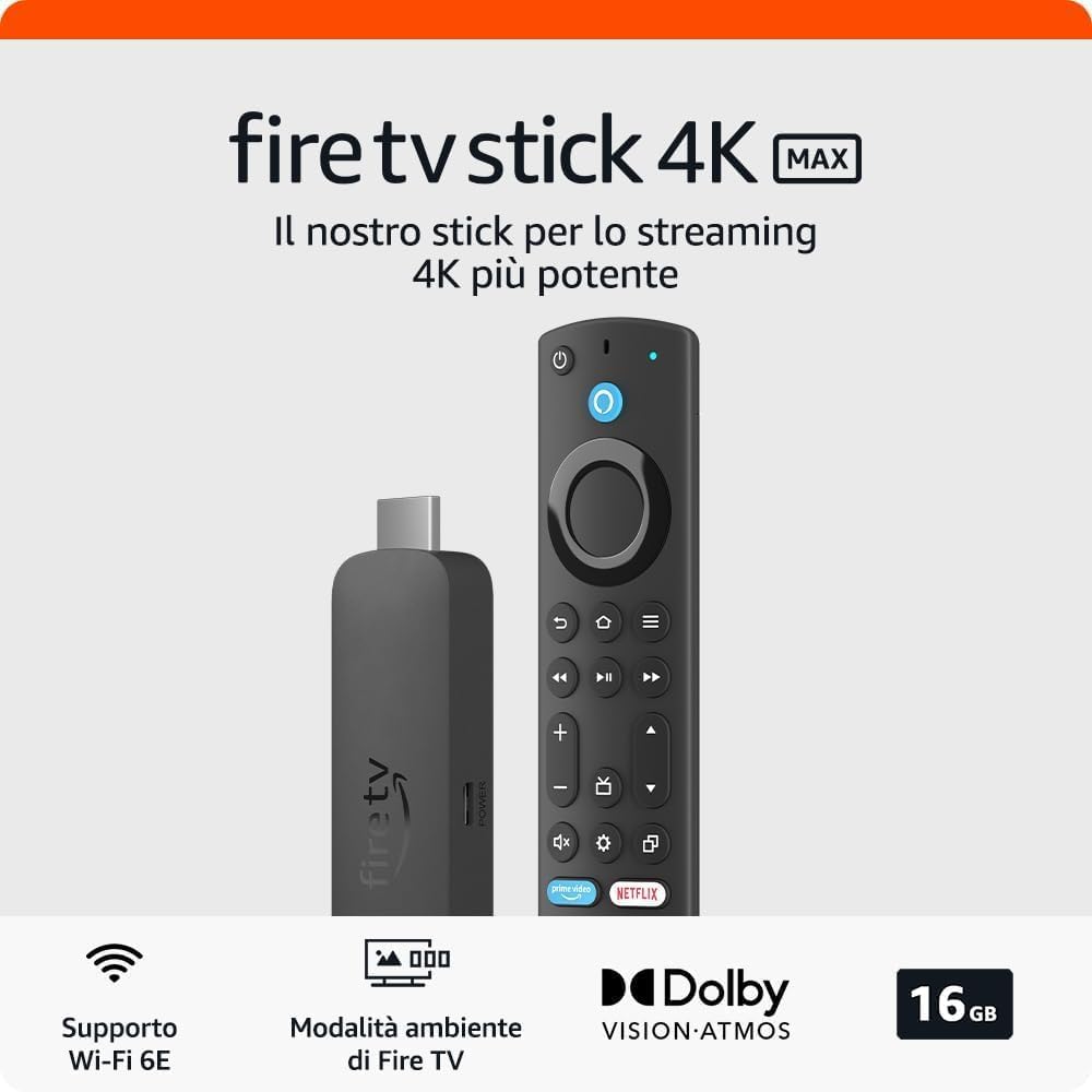 Amazon Fire Tv Stick 4k (Max) Telecomando Vocale Alexa Box Con Modalità Ambiente