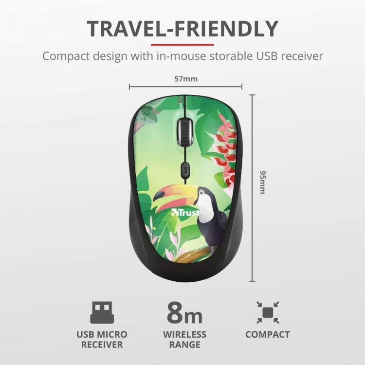 Trust Mouse Ottico Wireless Yvitoucan Verde Tropicale 1600Dpi Usb Senza Filo Dpi