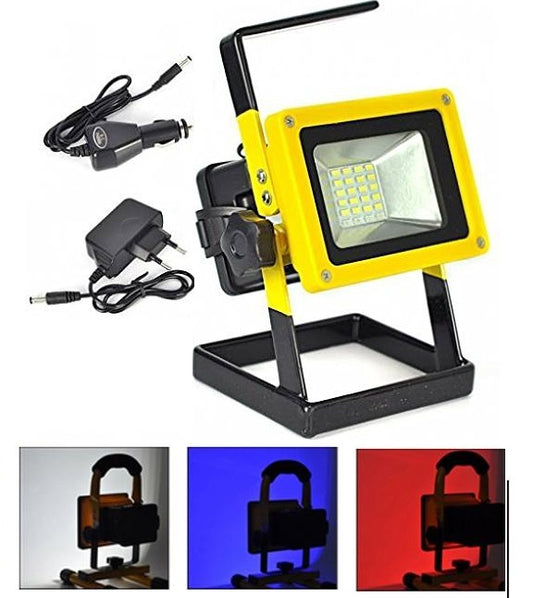 Faro Faretto Led Portatile 10W +2W Luce Lavoro Con Batteria Ricaricabile Lampada