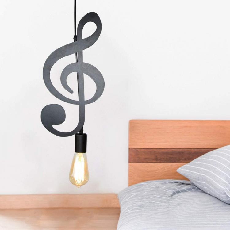Lampadario A Sospensione Portalampada Nero Led A Nota Musicale Moderno E27 B01N1