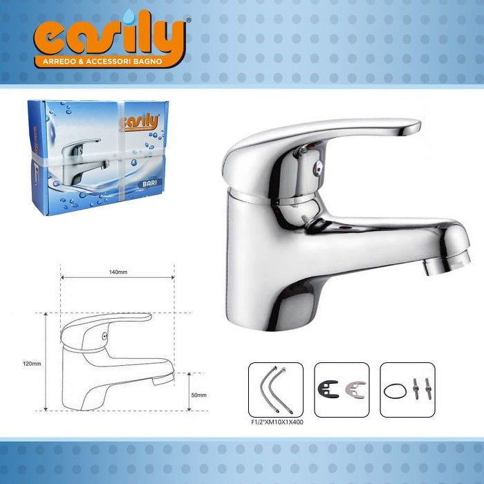 Rubinetto Da Lavabo Miscelatore Monocomando Per Bagno Ottone Cromato Bari 52927