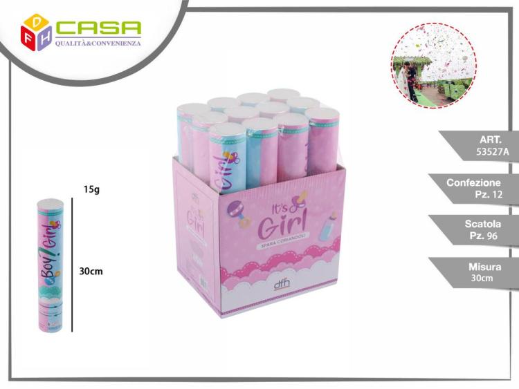 12PZ TUBO SPARA CORIANDOLI BABY SHOWER SESSO GENDER REVEAL PARTY GIRL (FEMMINA)