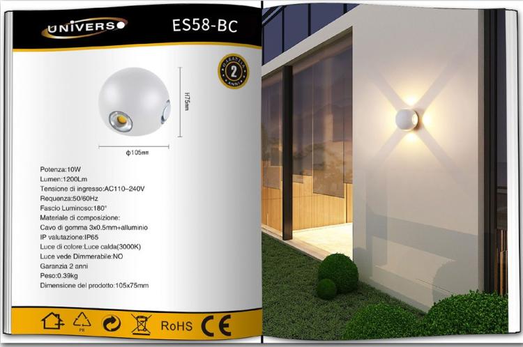 Universo Applique Led Sfera 4 Fasci A Parete Esterno Lampada (Bianco Luce Calda)
