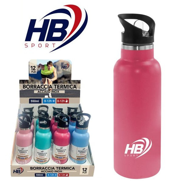 BORRACCIA TERMICA ACCIAIO INOX 750ml BOTTIGLIA CON CANNUCCIA BEVANDE THERMOS 12h