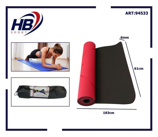 Tappetino Pilates Tappeto Yoga Materassino Fitness Gomma Tpe 6mm Bicolore Rosso