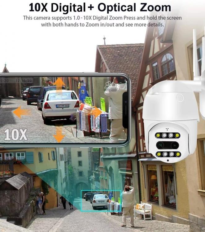 Telecamera Ptz Ip Wifi Zoom 10X Videosorveglianza Led Visione Notturna A Colori