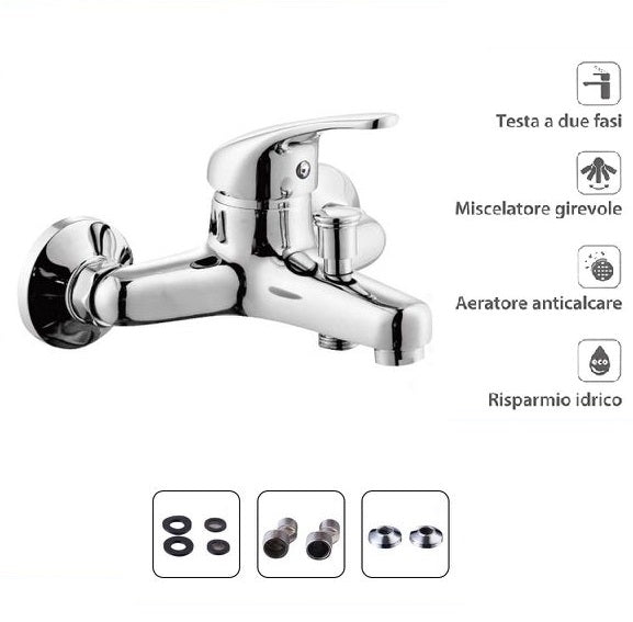 Rubinetto Vasca A Parete Miscelatore Con Innesto Doccia Bagno Cromato Bari-52928