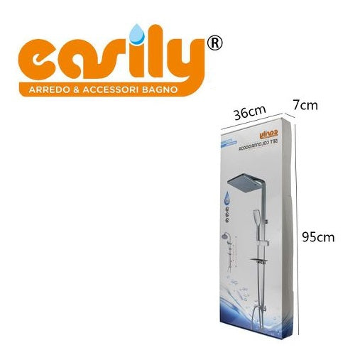 COLONNA DOCCIA ASTA SALISCENDI SOFFIONE FISSO DOCCETTA CROMATA QUADRATO ES-59396