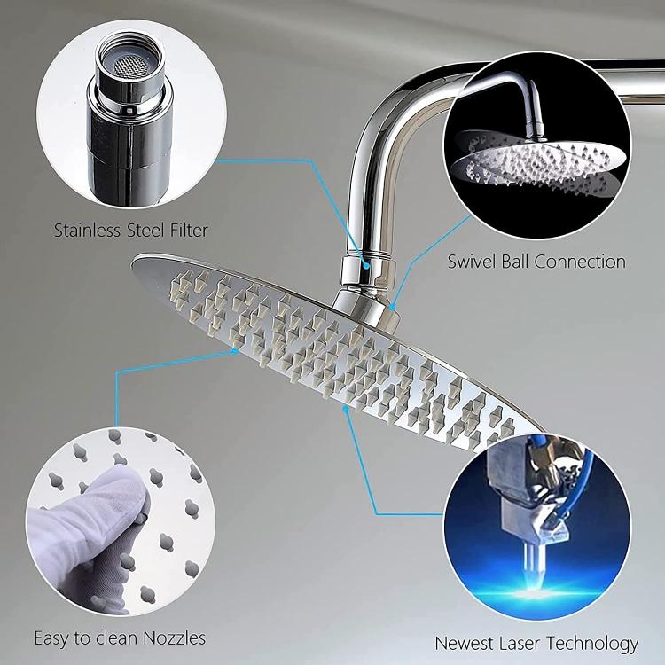 Soffione Doccia Bagno Acciaio Inox Design Ultra Slim Lucido Cromato 20Cm-Rotondo